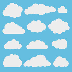 clouds simle elements light grey on blue vector isolated