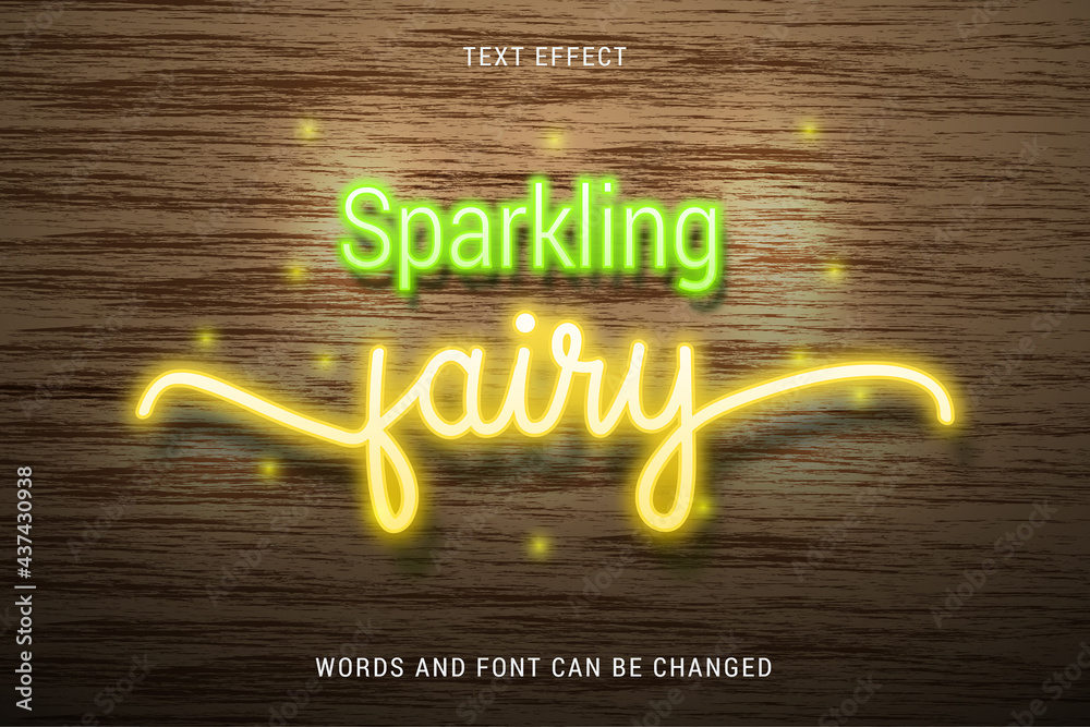 Wall mural shiny fantasy text effect 100% editable isolated on wood background vector image
