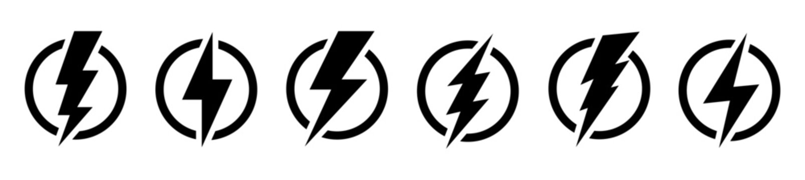 Set of thunderbolt and lightning icons