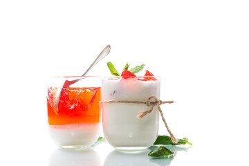 homemade sweet yogurt with fruit jelly pieces