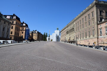 Fototapeta premium Slottsbacken beside the royal palace in Stockholm Sweden 