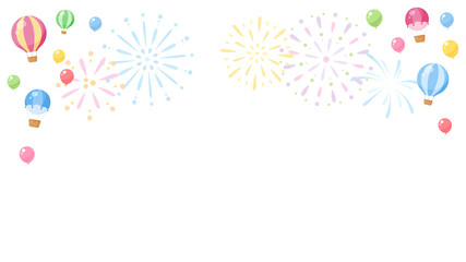気球と花火のかわいいフレーム_16:9