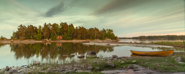  Finland, the islands, the coast of southern Finland. The Gulf of Finland, sunset, panorama, landscape,  .