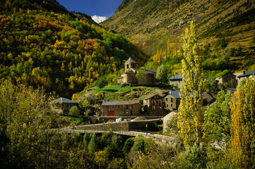 Sant Vicenç de Cabdella church in autumn (Vall Fosca, Catalonia, Spain, Pyrenees)