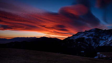 Spring sunrise on the north face of the Serra de Cadí seen from the Prat d'Aguiló refuge...