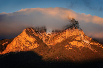 Sunrise in Pedraforca between clouds (Berguedà, Catalonia, Spain, Pyrenees)