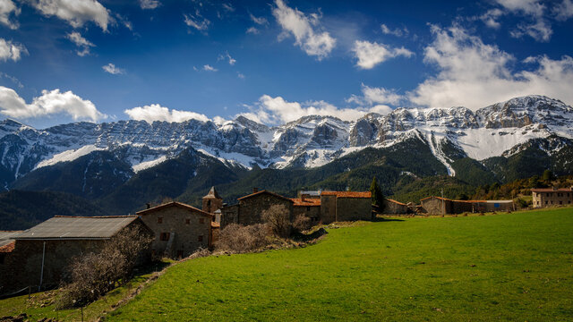 The north face of Serra de Cad&iacute; in spring seen from Estana (Cerdanya, Catalonia, Spain, Pyrenees)