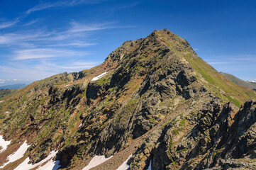 View of the Tristaina peak from the ridge towards Pic de l'Étang Fourcat (Andorra, Pyrenees)