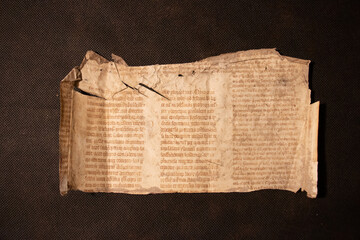 Medieval manuscript fragments written about the thirteenth century C13th on vellum or parchment, animal skins, by monks or scribes usually in a monastery. The leaves were used later as bookbinding.
