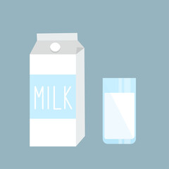 Carton pack and glass of cow milk