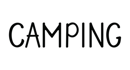 Font design for camp, camping isolated on white background. Black and white vector illustration