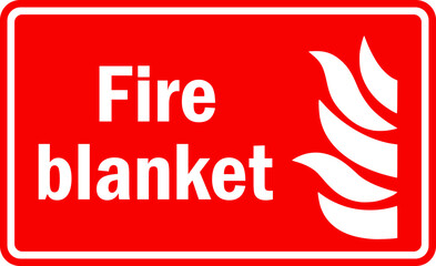 Fire blanket exit sign. White on Red background. Safety signs and symbols.