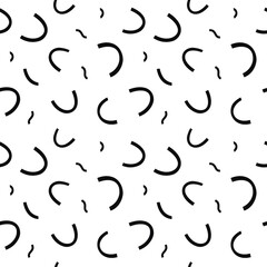 Abstract modern seamless vector pattern with black geometric shapes on white background. Hipster fashion Memphis style.