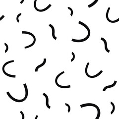 Abstract modern seamless vector pattern with black geometric shapes on white background. Hipster fashion Memphis style.