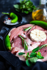 Cooking concept with pork meat and spices