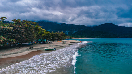 Winter Autumn Cold Island Fog Beach Rainforest Background Nature Trees Leaves Green Blue Landscape Cloud Castelhanos Ilhabela Brazil