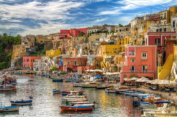 Fototapeta na wymiar From the Island of Procida, Bay of Naples, Italy