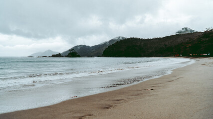 Winter Autumm Cold Island Fog Beach Rainforest Background Nature Trees Leaves Green Blue Landscape Cloud Castelhanos Ilhabela Brazil