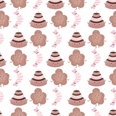 pattern with bun, cake and candy
