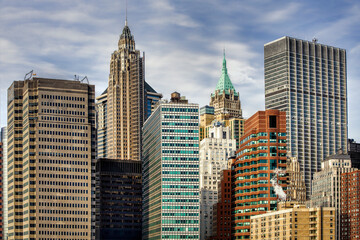 Downtown Manhattan, as Seen from Brooklyn Bridge, New York - obrazy, fototapety, plakaty