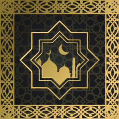 Abstract luxury beautiful decorative vector background.Pattern. Islamic.Gold arabic ornament greeting card on a black background. Black style background with golden frame. Golden luxury product label.