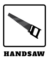 Handsaw sign isolated on white background drawing by illustration. Construction Tool.