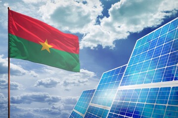 Burkina Faso solar energy, alternative energy industrial concept with flag industrial illustration - fight with global climate changing, 3D illustration