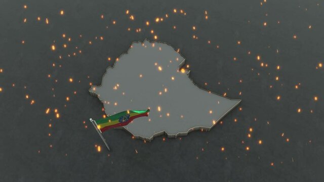 3D animation of the map of Ethiopia and flag