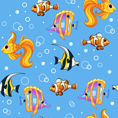 Seamless vector pattern with colorful tropical fishes
