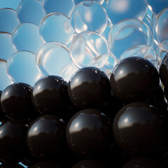 transparent and black glass spheres 3d-rendering 3d-illustration abstract art 