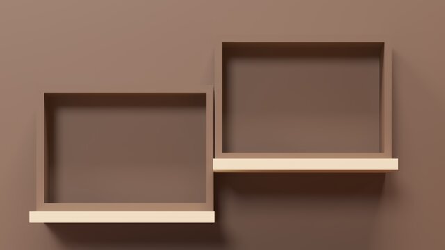 Milk chocolate niche, shelf - 3d render illustration. Abstract minimalist architectural composition. Empty space, podium, pedestal for exhibition presentation of brand product.