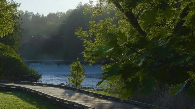 Morning along river waterfall in Elora Ontario Canada