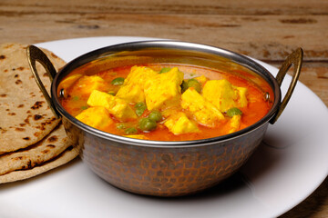 Indian style cottage cheese dish or curry with roti