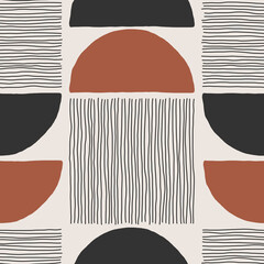 Trendy minimalist seamless pattern with abstract creative hand drawn composition - 437447515