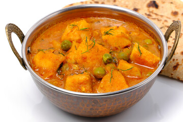 Indian style cottage cheese dish or curry with roti