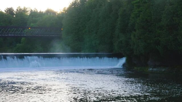 Morning waterfall along Grand River in Elora Ontario Canada