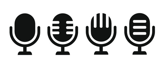 Microphone vector icon set isolated on white background. podcast icon vector. Voice vector icon, Record. Microphone - recording Studio Symbol. Retro microphone icon