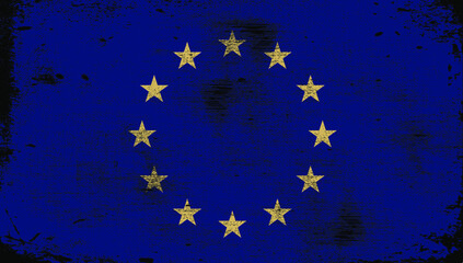 Grunge old European Union flag vector illustration.