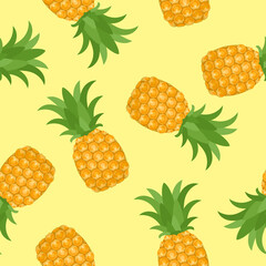 Vector pineapples seamless pattern. Tropical fruits background. Simple flat illustration.