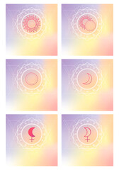 Zodiac signs set. Sun, moon and lilith. Symbols of planets on a light background. Square size.