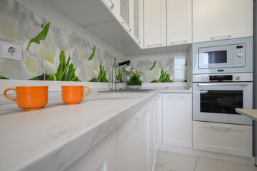 Modern luxurious kitchen closeup view to work top