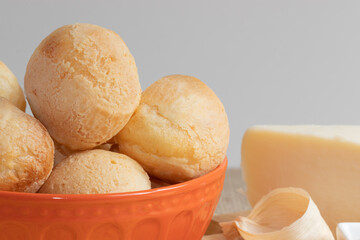 Close up of delicious cheese bread, traditional Brazilian snack.