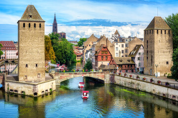 Ponts Couvert bridge and towers in Strasbourg, France