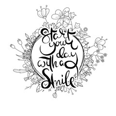 Hand lettering grunge card with flower background. Handcrafted doodle letters in retro style. Hand-drawn vintage typography