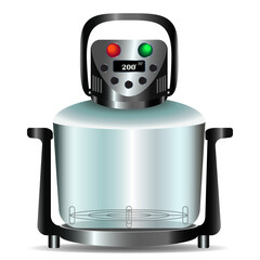 Air fryer for frying food. Smart kitchen appliance that cooks by circulating hot air. Vector illustration.
