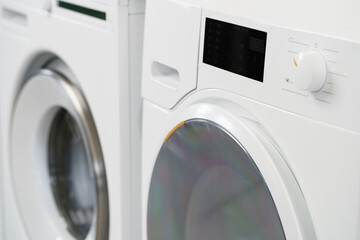 Close up of new dryer machine in household appliances store