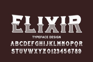 vintage font, purple and white background, vector alphabet, letters and numbers, typography