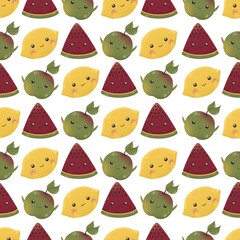 pattern with watermelon, lemon and apple
