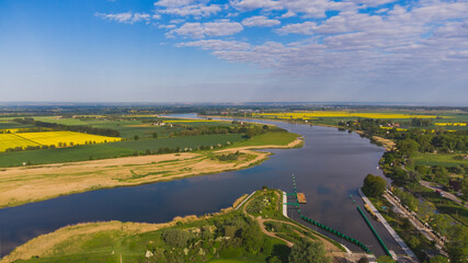 Vistula river near Gdańsk, Poland. Lock in Przegalin.