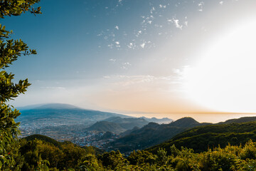 views of teide and the valley of the lagoon on the island of tenerife at sunset